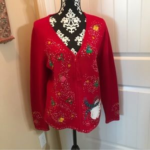 Embroidery Zip Up Snowman Christmas Sweater- Beautiful “Ugly Christmas Sweater”